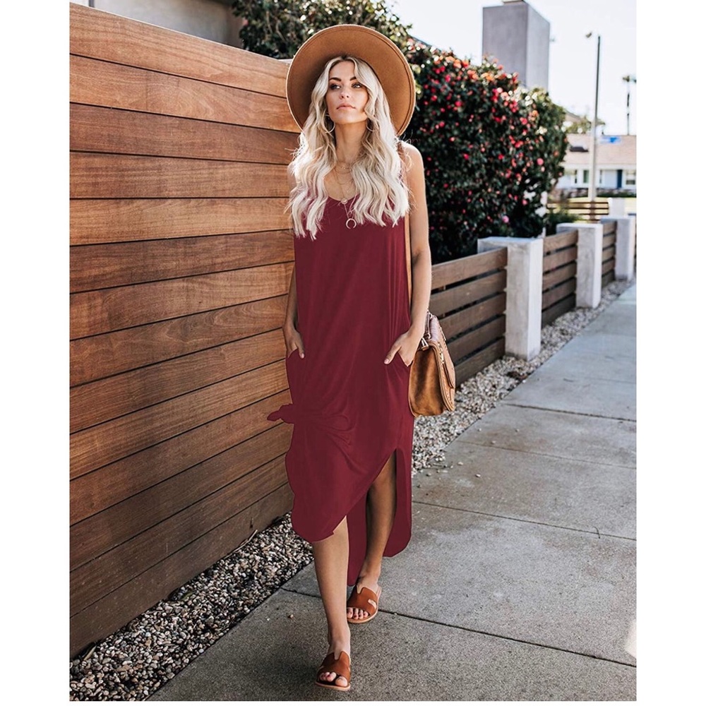 V Neck Spaghetti Strap Maxi Dress with Pockets - Picture 3 of 5